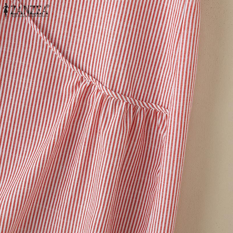 ZANZEA Women Casual Round Neck Short Sleeve Stripe Summer Dress