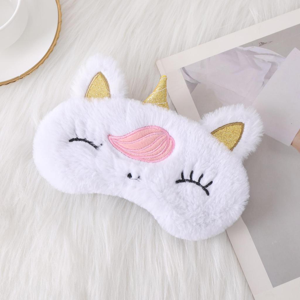 Unicorn Ears Plush Eye Mask with Embroidered Rabbit Design for Sleep Shading
