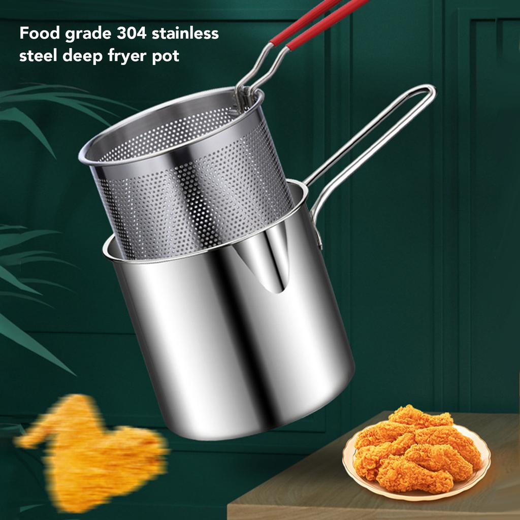 Fritteusentopf mit Korb 304 Edelstahl Kochölbehälter mit Nudelsiebkorb für Küche Pommes Frites Hähnchen
