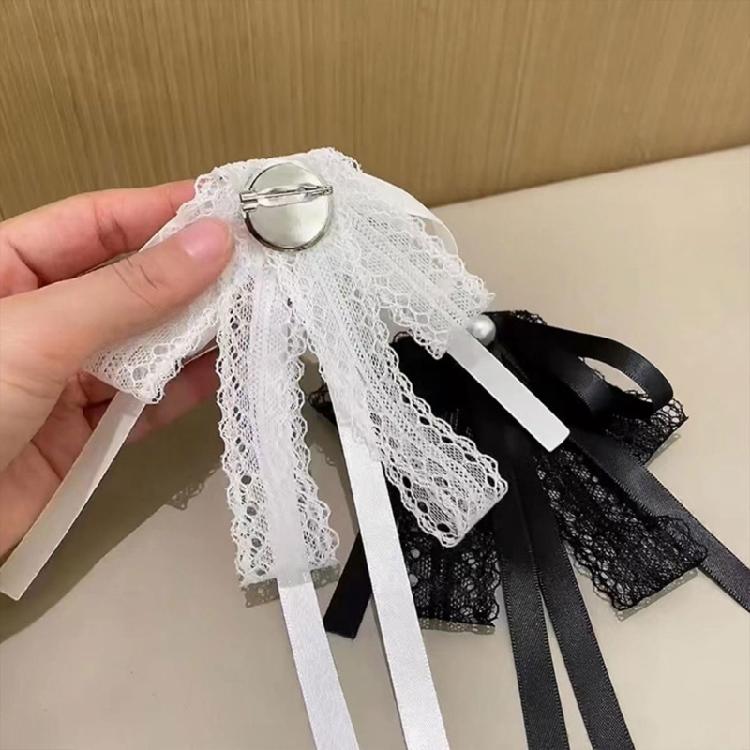 Necktie Bowtie Lace Ribbon Brooch Pin for Women and Girls Pearls Bowknot Brooch Lapel Pin Shirt Jabot Collar Corsage