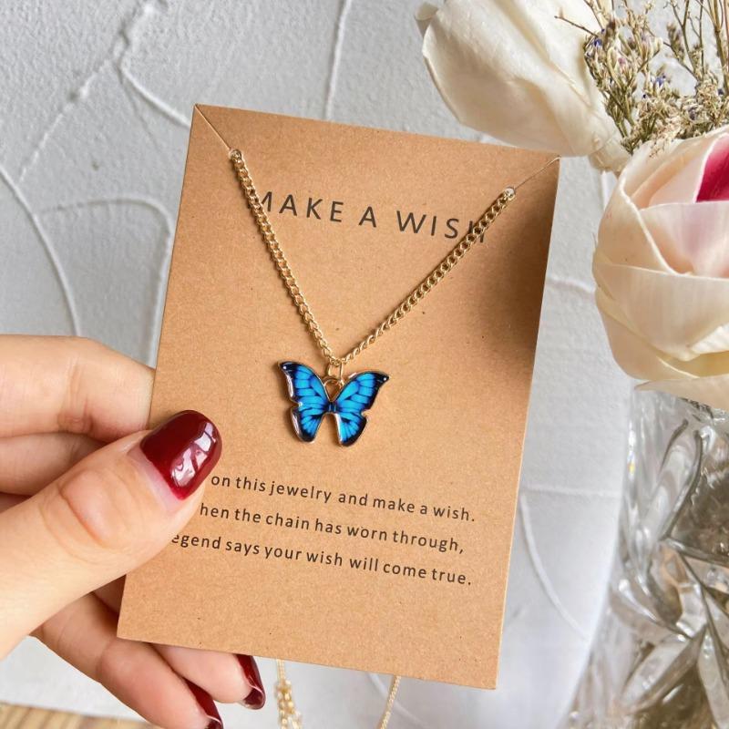 Beautiful Butterfly Pendants Necklace Wedding Party Jewelry Mother Daughter Thin Chain Choker Brilliant Jewelry Girls