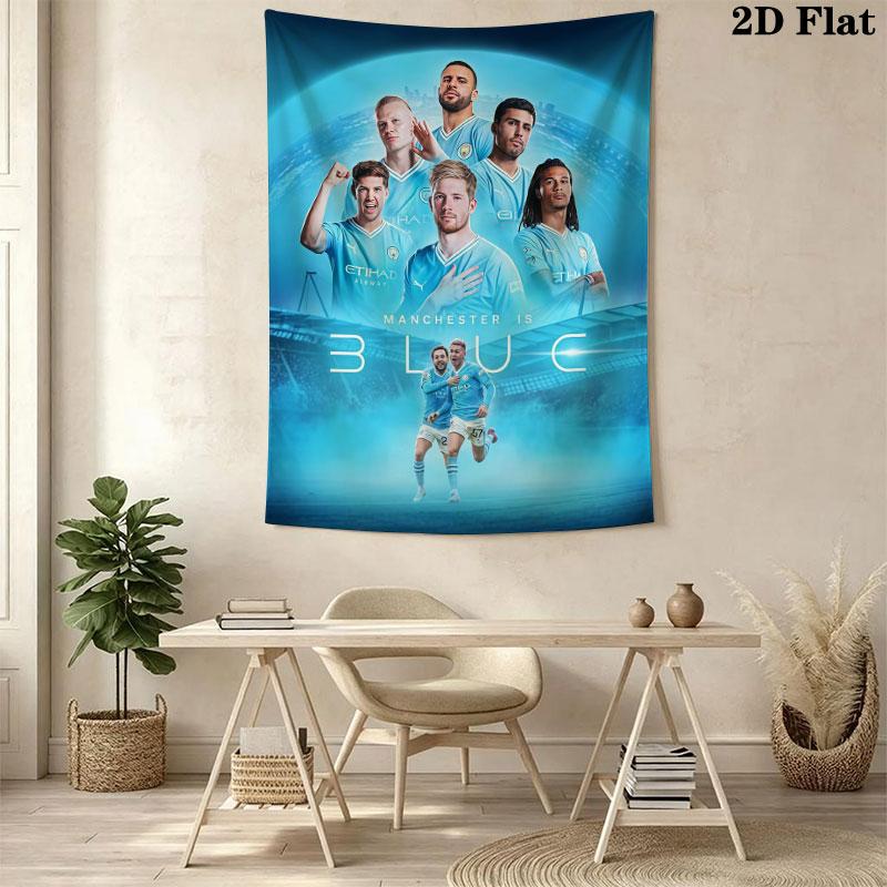 Forever MCFC BlueWall Hanging Printed Fabric Blanket Decorative Tapestries for Bedroom Living Room Home Decor