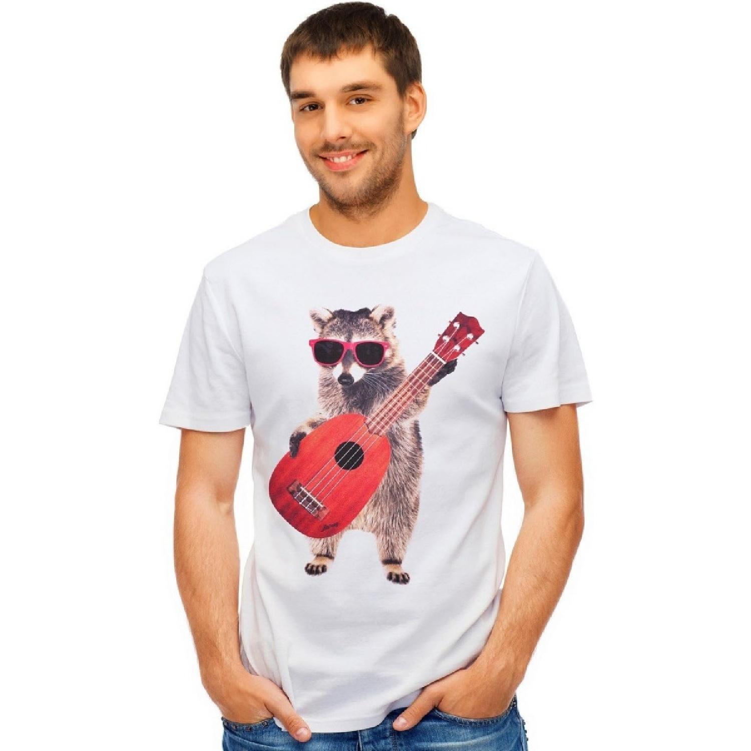 Retreez Funny Raccoon with Shades Play Ukulele Music Graphic Printed T-Shirt Tee S