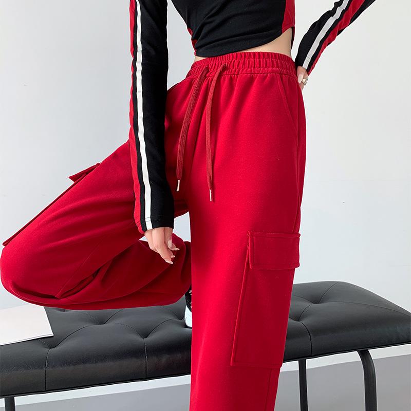 Women's Fleece-Lined Casual High-Waisted Slimming Joggers, Autumn/Winter Straight-Leg Wide-Leg Pants