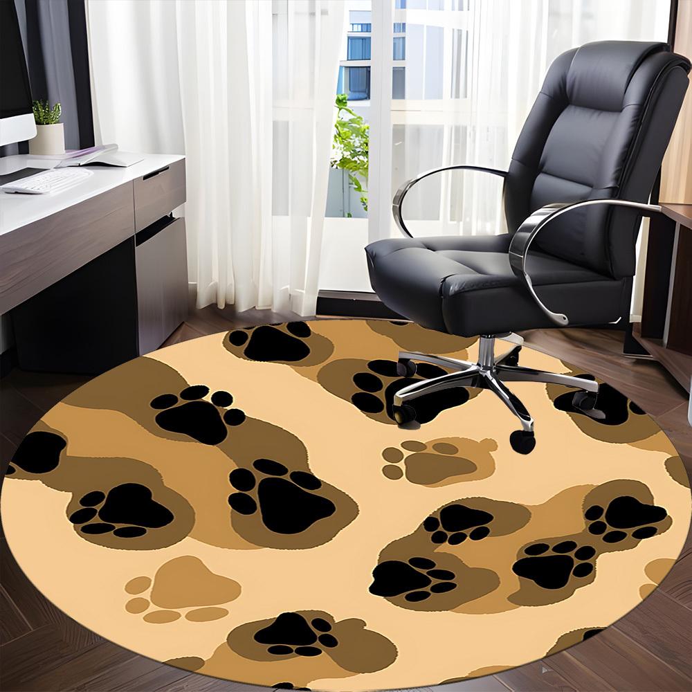 1pc Paw Prints Office Round Rug, Non-slip, Soft and Durable Office Rug for Interior Decoration, Perfect for Office, Beautiful Decoration Yy260323044