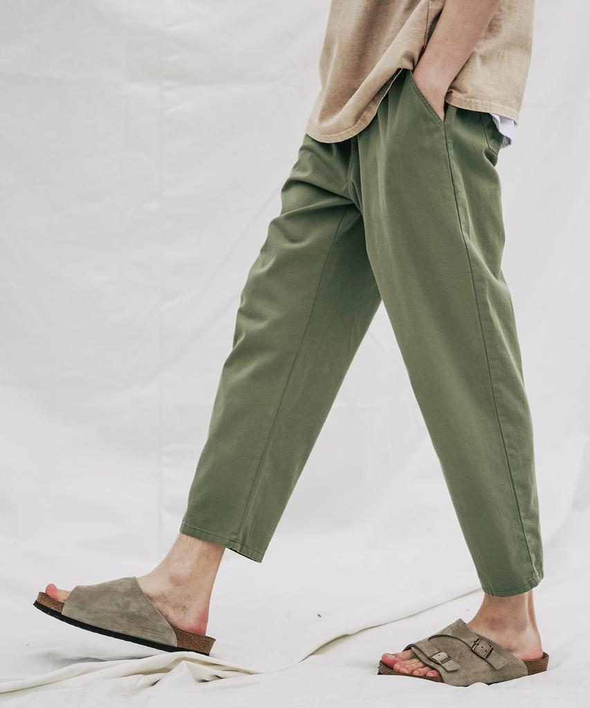 WV PROJECT Plain (Summer) Cotton Elastic Waist Pants Khaki Cjlp7509