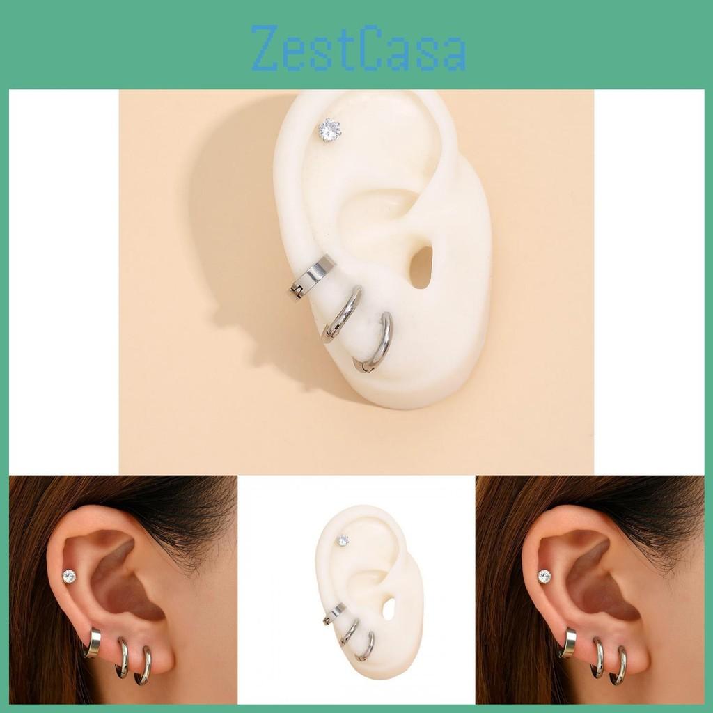 Silver Elegant Geometric Hoop Earrings Set Sparkling Design Rhinestone