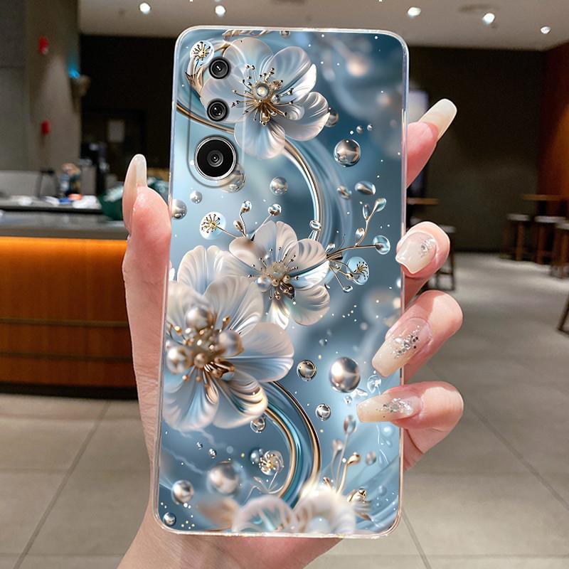 Handyhülle für Samsung Galaxy M36 F36 5G Weiches Transparentes Silikon Flexibles TPU Klare Hülle Luxus Mode Schmetterling Blume Hülle