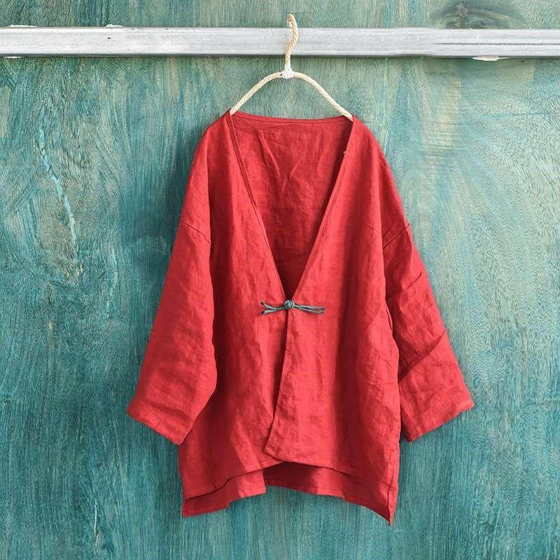 

Grapefruit/Artistic Retro Linen Loose Casual Women s Clothin Red One size