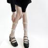 Ballet-Style White Lace Trim Bow-Knot Mid-Calf Nylon Pile-Up Socks Sparkly Sweet Style Summer Thin