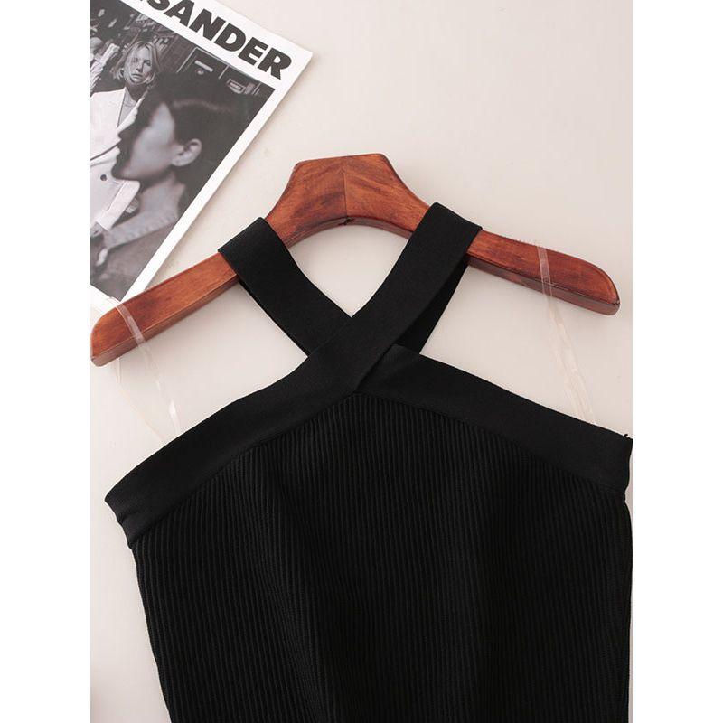 Foreign Trade Original Order Rib Hanging Neck Gyaru Short Vest Western Style off-Shoulder Slim Fit Knitted Sling Top