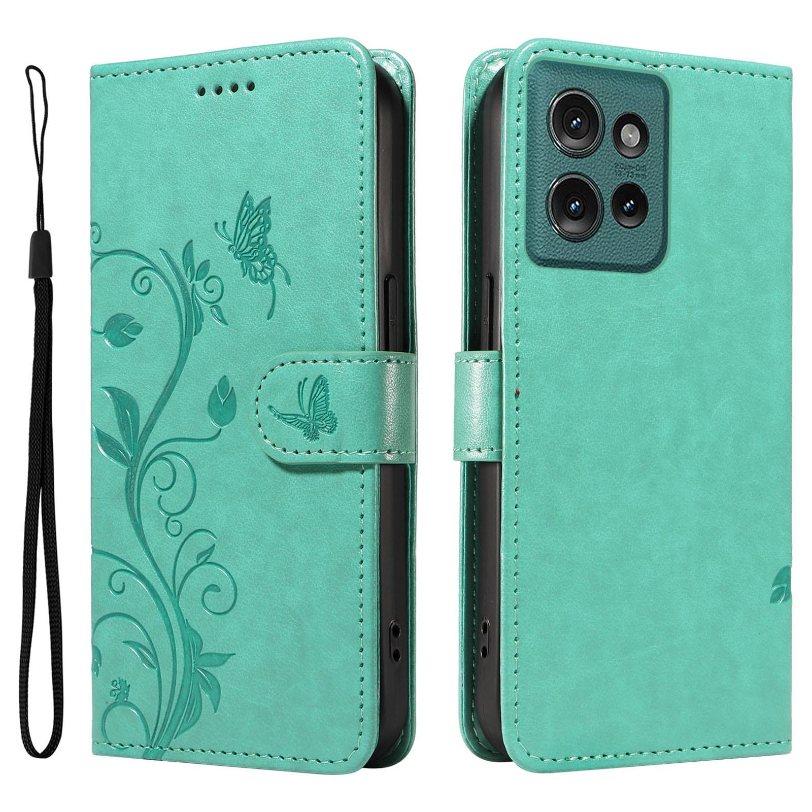 

For Motorola Edge 50 5G PU Leather Cases Flower Pattern Wallet Stand Phone Cover with Strap Green