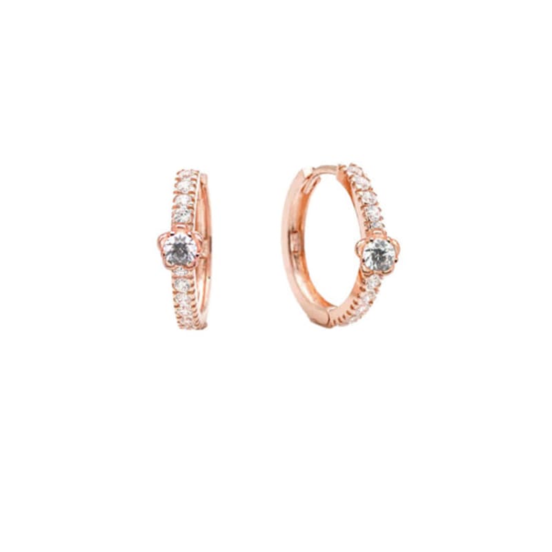 Vivicate [925 Silver]Flower Cubic One Touch Earrings_ROSE GOLD