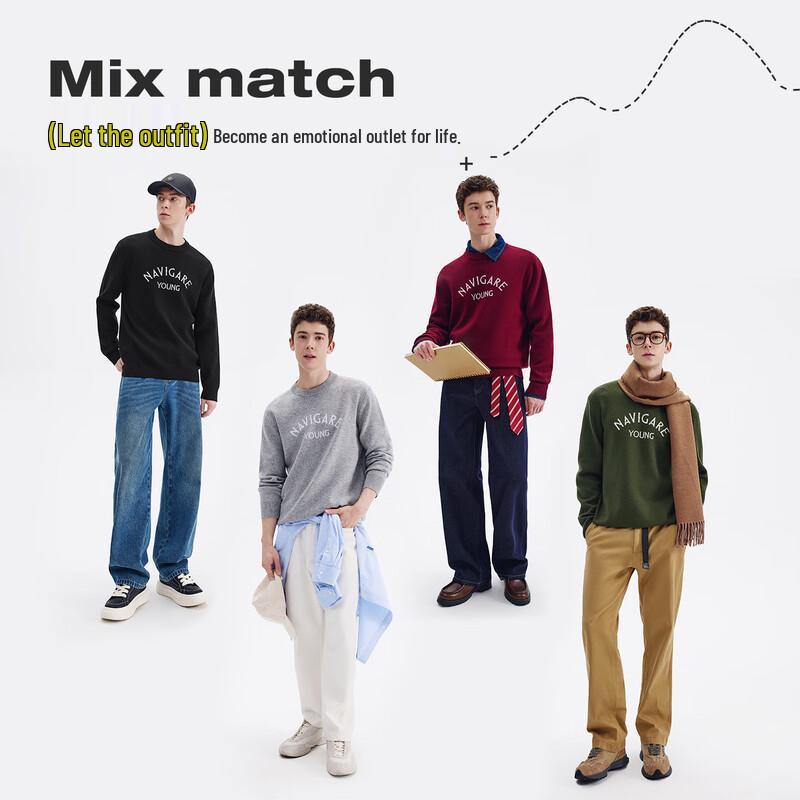 NVG YOUNG Men's Letter Logo Knit Round Neck Sweater