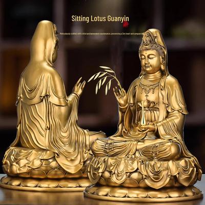 Imitation Copper Guanyin Statue: Temple-Inspired Home Decor for Living Room or Buddhist Hall