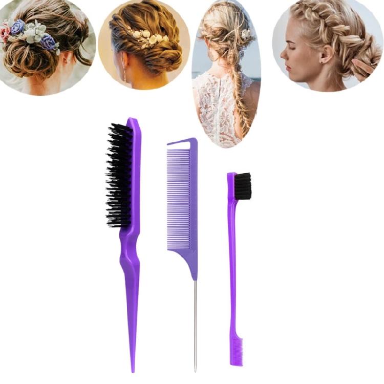 3Pcs Slick Back Hair Brush Set with 1 Pcs Bristle Hair Brush 1 Pcs Edge Brush