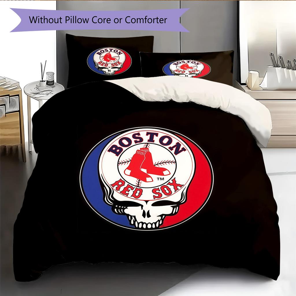 Boston Red Sox2 Pattern Bedding Quilt Set Home Decoration Gift (1 * duvet cover + 2 * pillowcase without core)