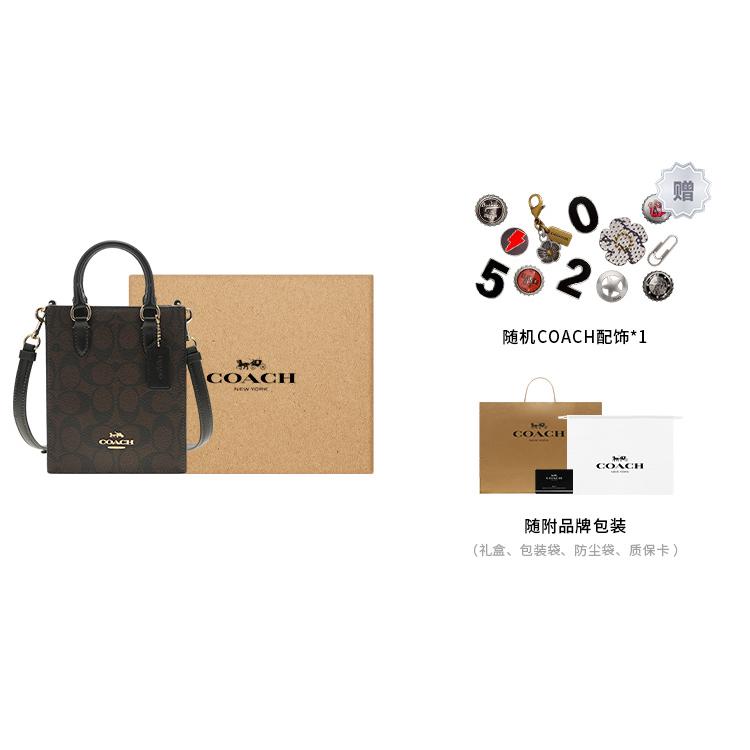 COACH N/S Coated Fabric With Leather Tote Handbag Mini Women's Black CJ494-IMAA8
