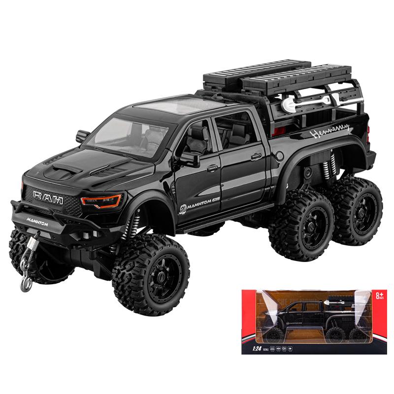 1:24 Dodge Mammoth RAM 1000 TRX 6x6 Pickup Metal Alloy Diecast Model Car Children's Toy Car With Light Collections Gifts Friend