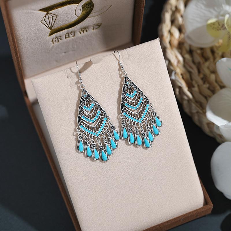

13 Color Ethnic Vintage Water Drop Tassel Dangle Earrings for Women Temperament Drop Oil Geometric Drop Earring Vacation Jewelry світло-синій колір