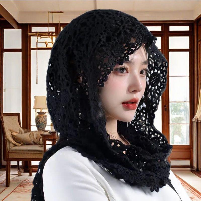 

Hollow Flower All-Match Shawl Turban Hat Breathable Sun Hat for Seaside Travel Beach Vacation Photography Shooting