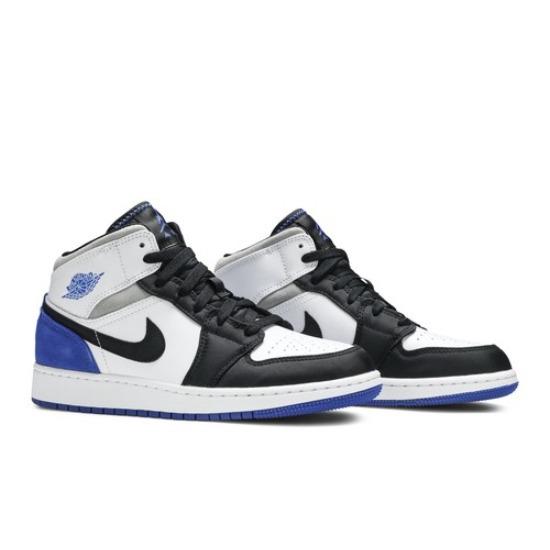 Air Jordan 1 Mid SE GS Royal Black Toe Retro Sneakers BQ6931-102 EU 36 белый/чёрный