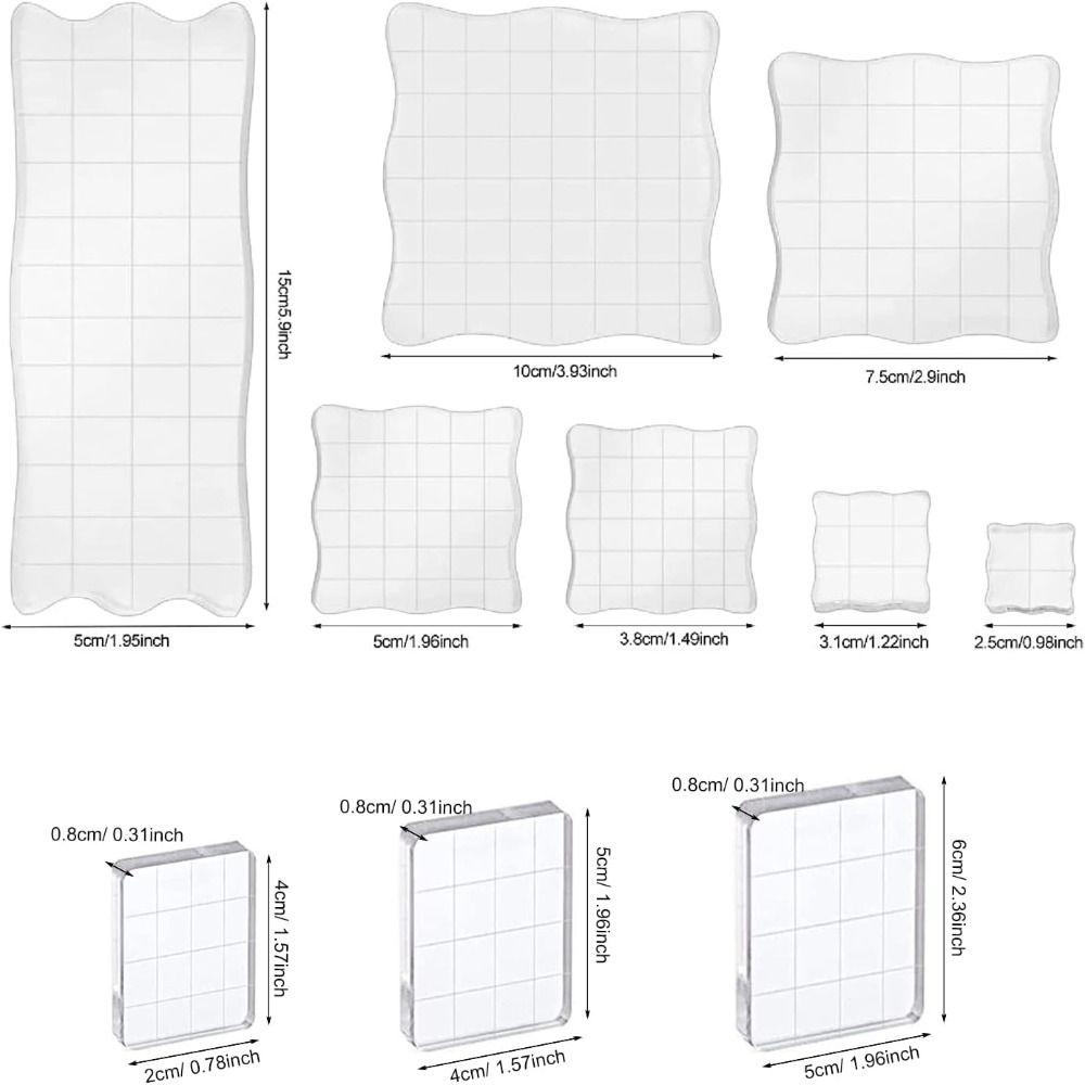 Acrylic Stamp Block Set with Grid Lines,Assorted Sizes Clear Stamp Blocks,Acrylic Mounting Blocks for Scrapbooking Crafts Making