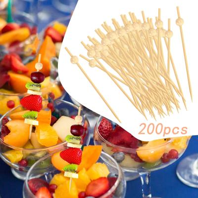 200x Bamboo Cocktail Picks Toothpick Food Snacks Appetizers Bamboo Ball Decorative for Home Holiday Gathering Dinner Barbecue