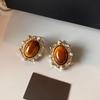 Tiger's eye oval pearl stud earrings autumn and winter temperament earrings personalized fashion earrings women