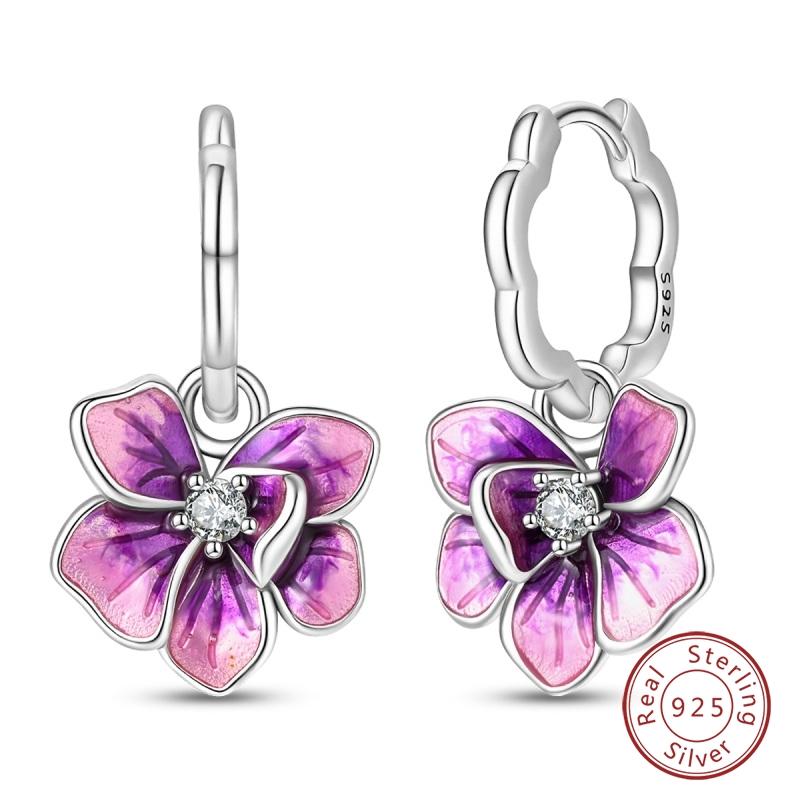 New 925 Silver Colorful Butterfly Dragonfly Iris Flower Earrings For Women Fashion Birthday Party Jewelry Gifts