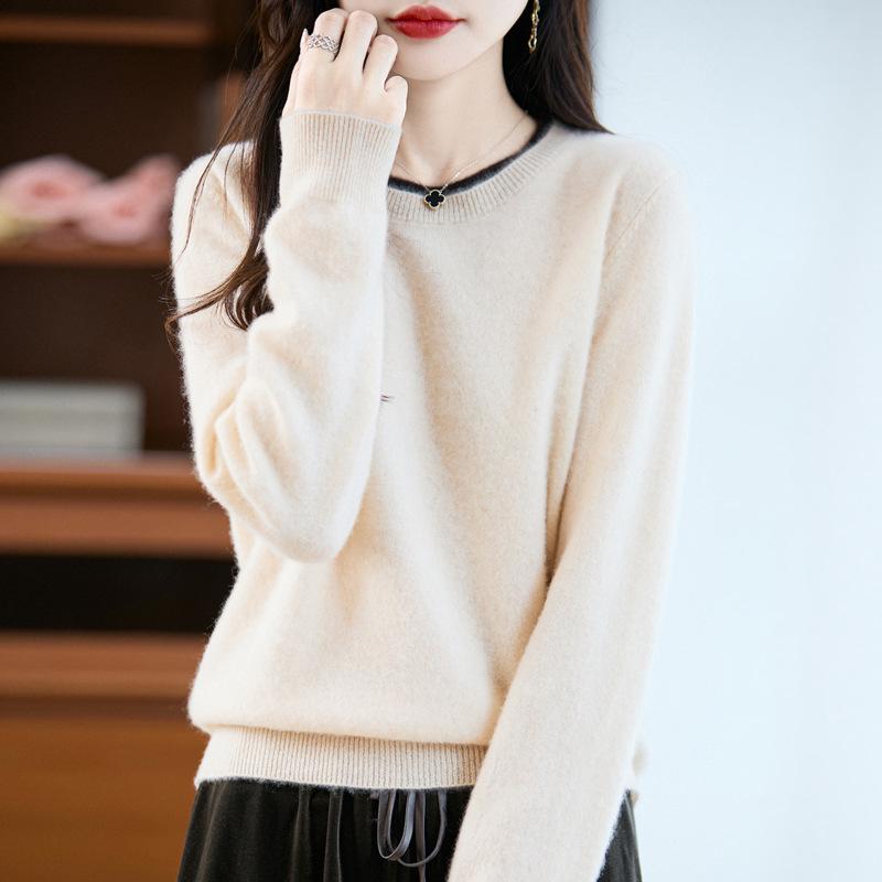 100% Pure Wool Lazy Style Loose Knit Cashmere Pullover Sweater, Round Neck, Autumn/Winter.