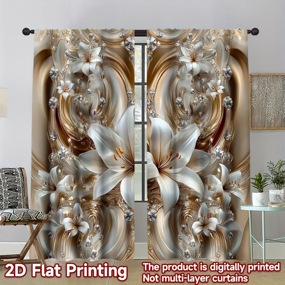 Elegant Lily Curtains 2pcs   2D Flat Print 100% Polyester Rod Pocket Machine Washable for Kitchen Living Room Office Decor