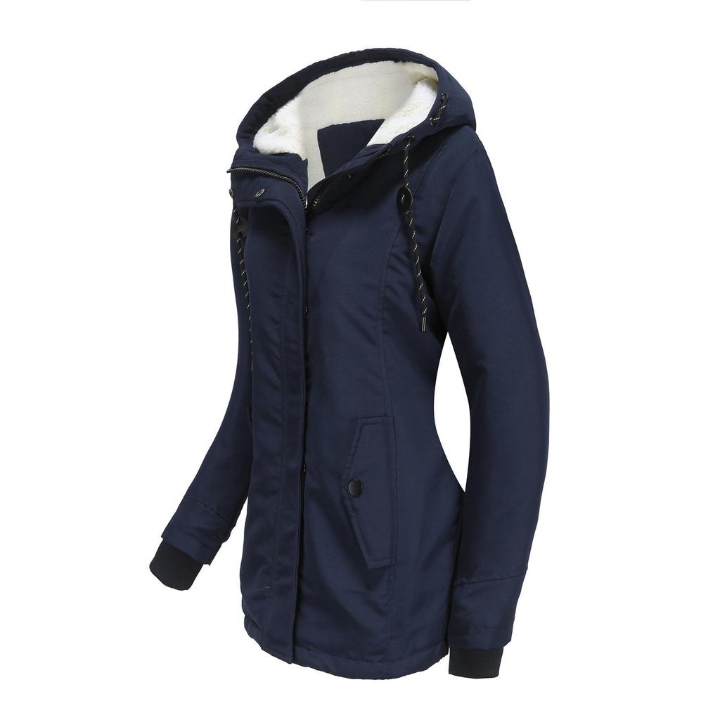 Parker Women's Hooded Lambswool Cotton Jacket - Fleece-lined, Autumn/Winter European Size Coat