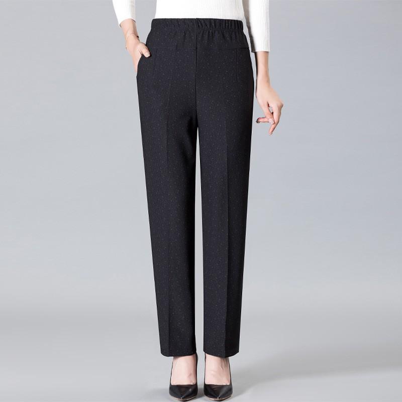 Plus Velvet Thickened Elastic High-Waist Pants for Middle-Aged and Elderly Women - Loose Fit Grandma Straight-Leg Pants
