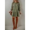 Women's Solid Color Long Sleeve Lapel Button Loose Short Dress