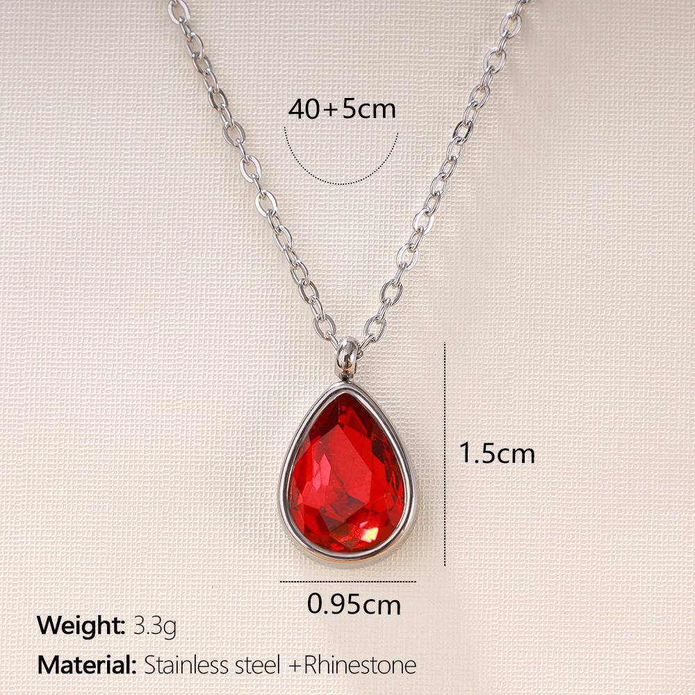 18K Gold Plated Stainless Steel Water Drop Diamond Pendant Necklace for Women - French Light Luxury Style