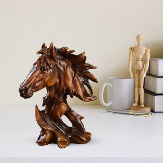 Horse Head Statue Rustic Animal Bust Sculpture Resin Retro Ornament for Office Living Room Bookshelf Fireplace Tabletop