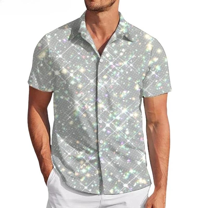 Classic Casual Shirts 3D Printed Sparkle Rainbow Beach Shirt Men Summer Summer Short-Sleeve Harajuku Plus Size Women Blouses