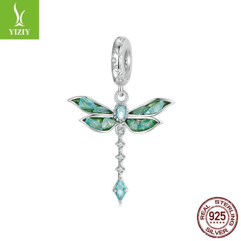 925 Silver Beads Creative Blue-Green Bird Butterfly Insect Spring Series Diy Beaded Bracelet Accessories