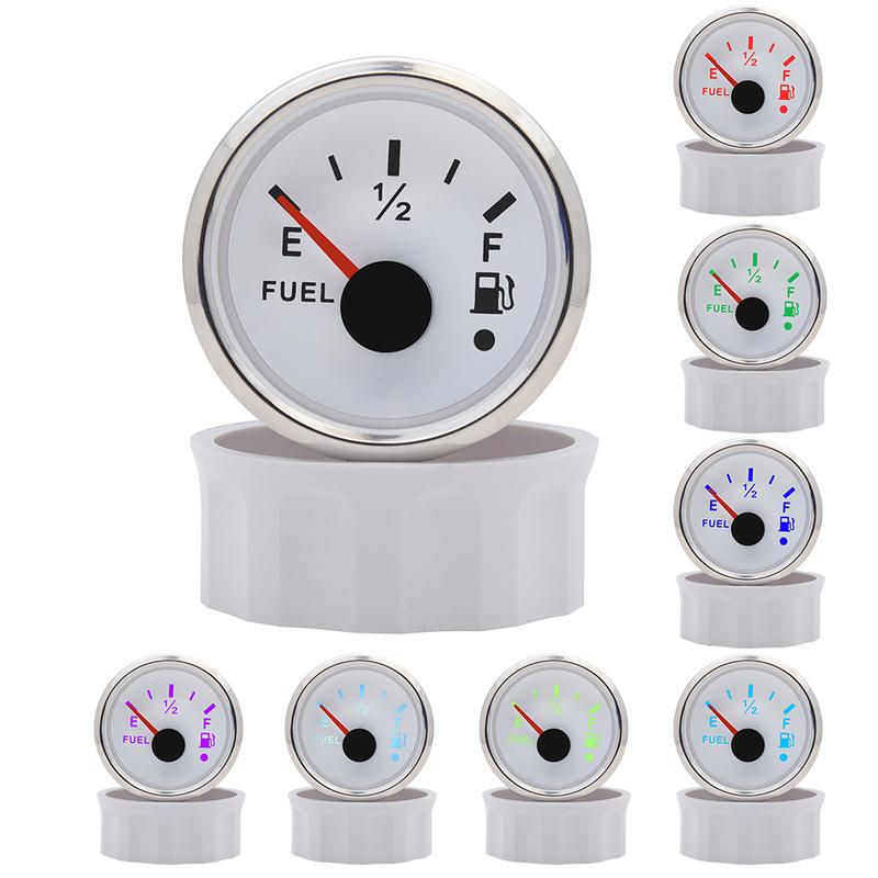 52MM Fuel Level Gauge 0-190 Ohm 7 LED Backlight With Alarm For Marine Car RV Camper Yacht Fuel Level Meter 12V/24V
