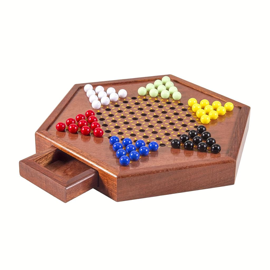 Colorful Wooden Chinese Checkers Set with Drawer 72 Marbles, Up To 6 Players, Classic Strategy Game for All Ages,Perfect for Family Gatherings Parties