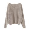 Women's French Lazy Style Soft Solid-Color Early Autumn Lightweight Knit Sweater Gentle Temperament V-Neck Top