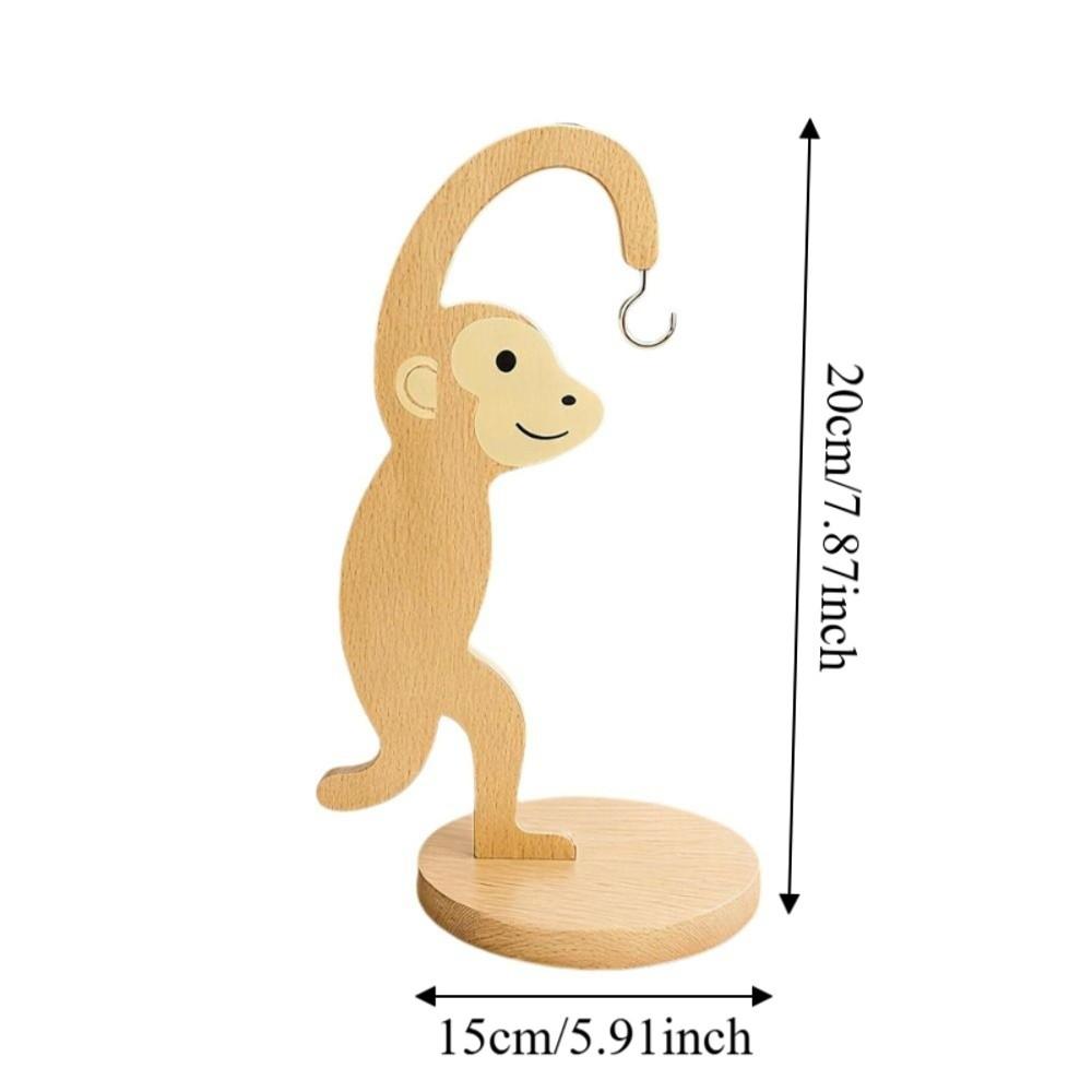 Wooden Material Wooden Banana Hanger Keep Bananas Fresh Stainless Steel Hook Monkey Shape Banana Holder Vertical Design