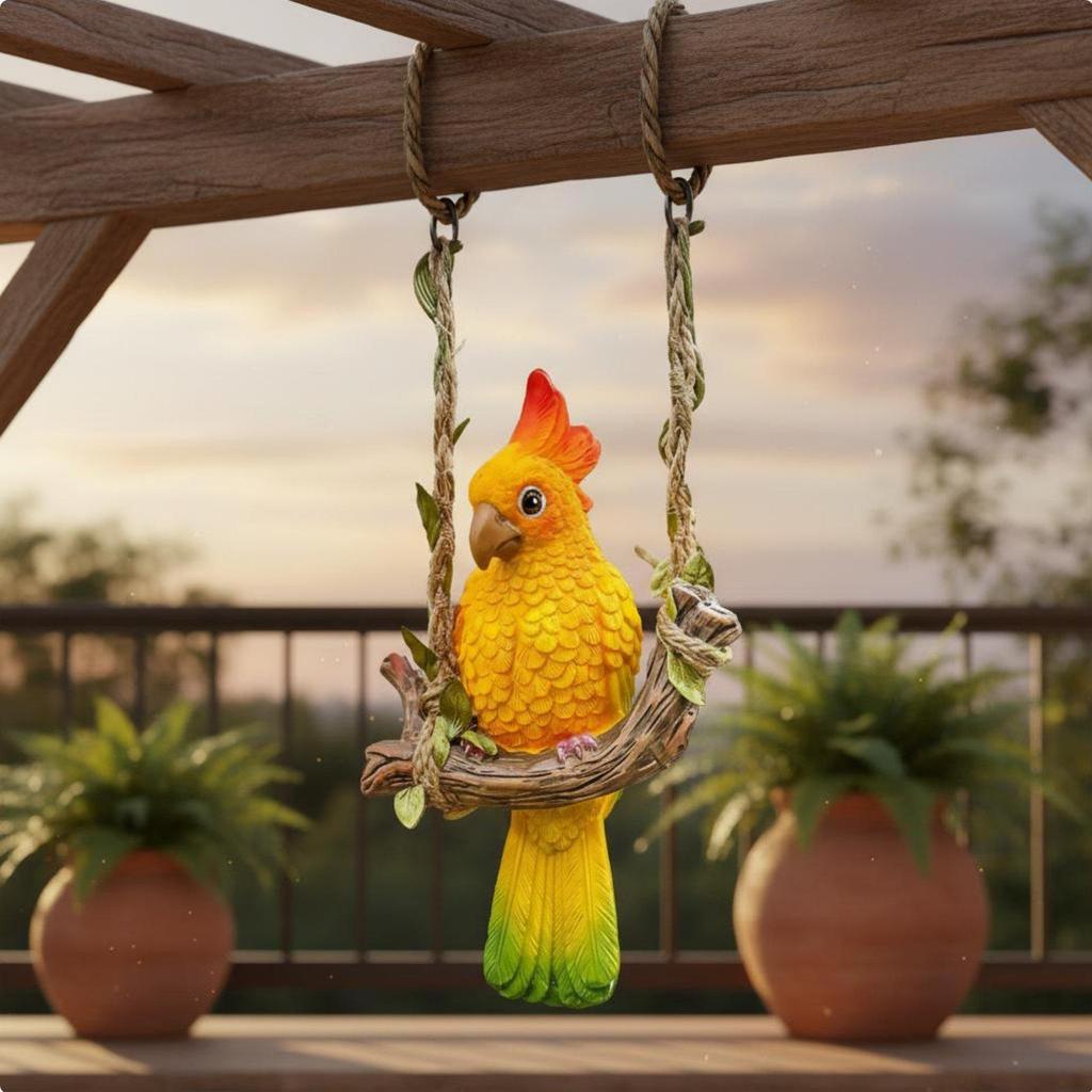 6xParrot Swing Ornament WeatherResistant Hanging Cockatoo Statue HandPainted Resin Bird