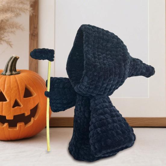 Crocheted Grim Reaper Handmade Reaper Doll Witchy Ghost Crochet Doll Bag Charm Tabletop Decoration Gift for Halloween Lovers