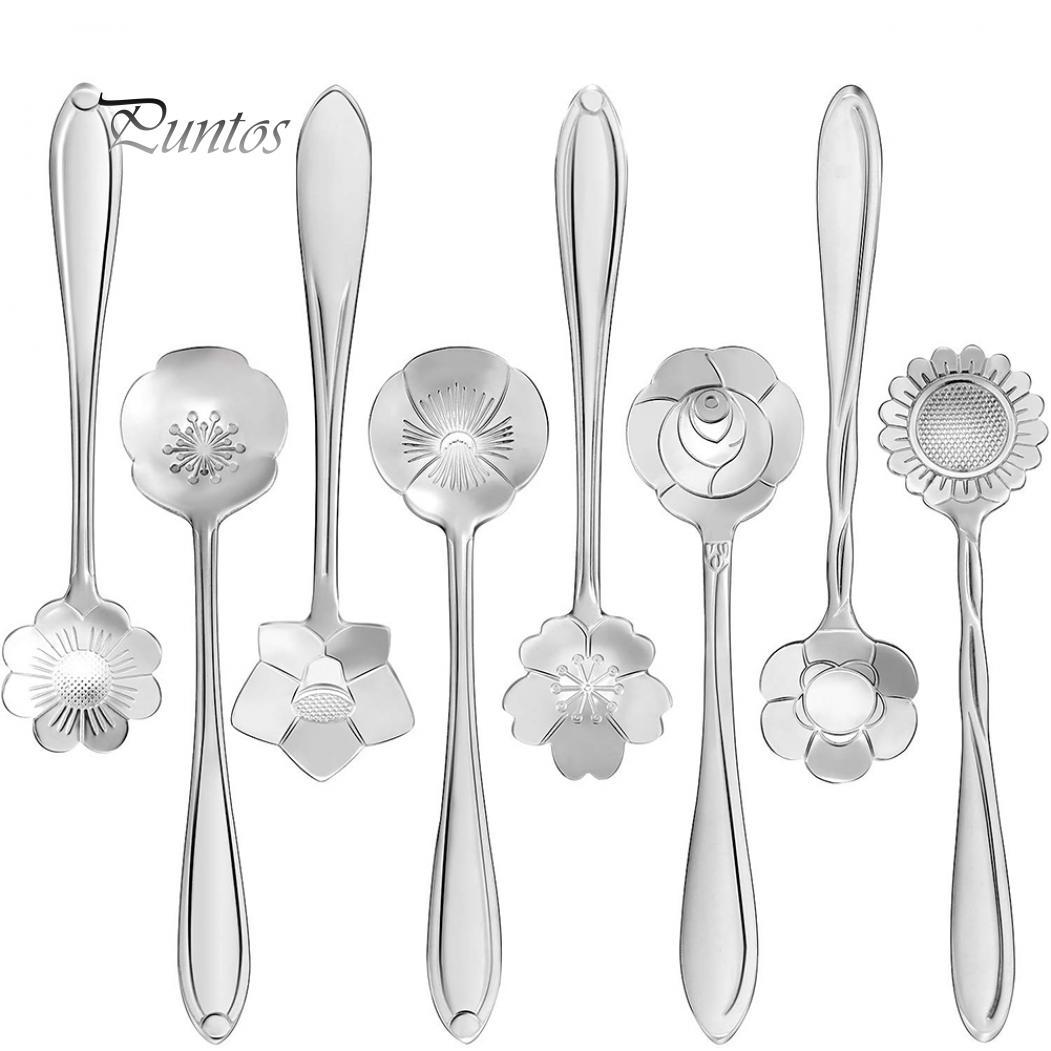 

Чистые продукты, 8 шт., мини-ложки из нержавеющей стали с резными цветами для перемешивания, для десертов, чая, кофе серебряный