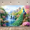2D Dreamy Peacock Garden Tapestry with Waterfall and Flowers
