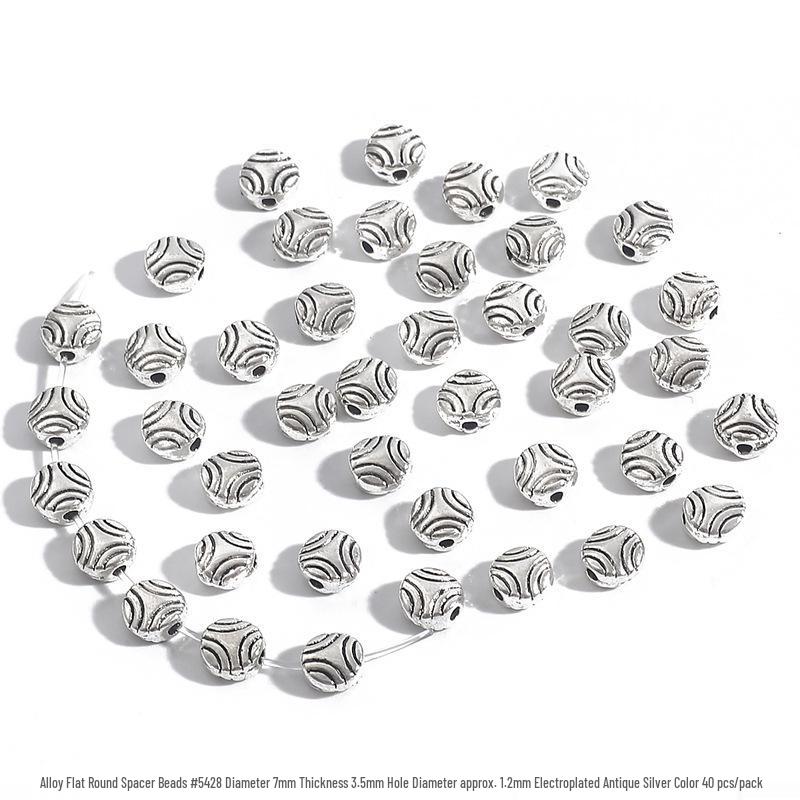 Ručně vyráběné slitinové ploché kulaté distanční korálky pro DIY šperky, náramky, náhrdelníky, spojovací přezky, materiálové doplňky