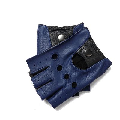 100% Genuine Leather Half-Finger Gloves for Men, Made from Genuine Sheepskin, Red/Brown/Blue, for Driving and Riding,