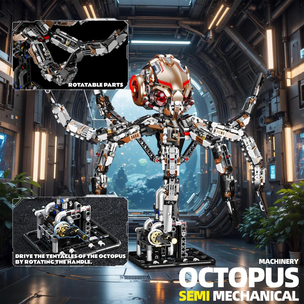 1768PCS Mechanical Octopus Building Blocks Set Childrens DIY Steampunk Robot Model STEM Engineering Kit Toys Adults & Kids Gifts